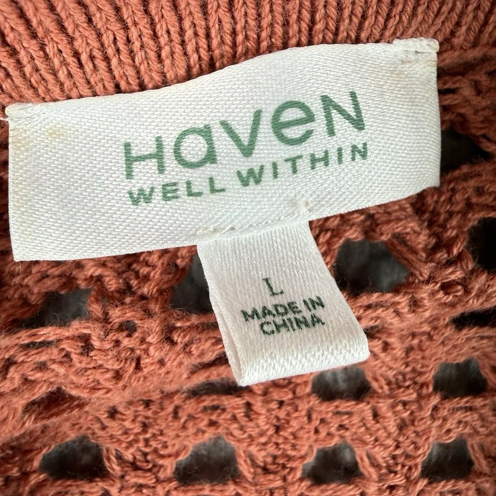 Haven Well Within Dress Womens L Midi Open Knit Cami Lined Short‎ Sleeve Resort